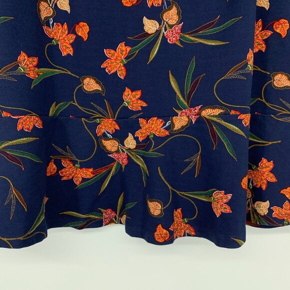 LOFT Skirt Blue Floral Print Mini Pull On Ponte Flounce NWT - Picture 9 of 9